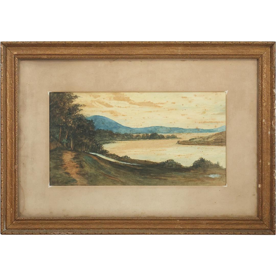 19th C. Hudson River Watercolor Artist Signed Illegible, Framed (1 of 10)