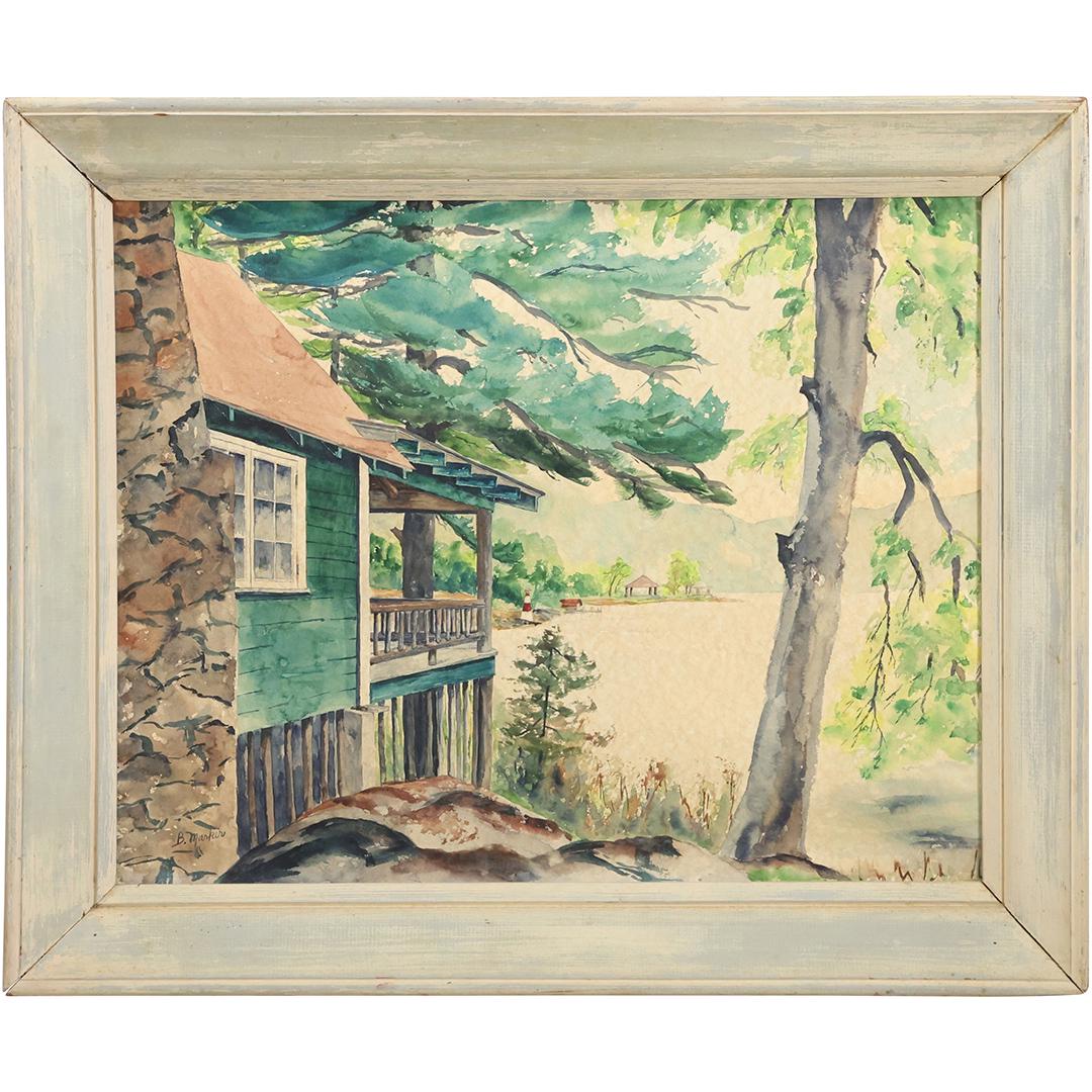 B Marker, Vintage Watercolor Adirondacks Lake House (1 of 12)