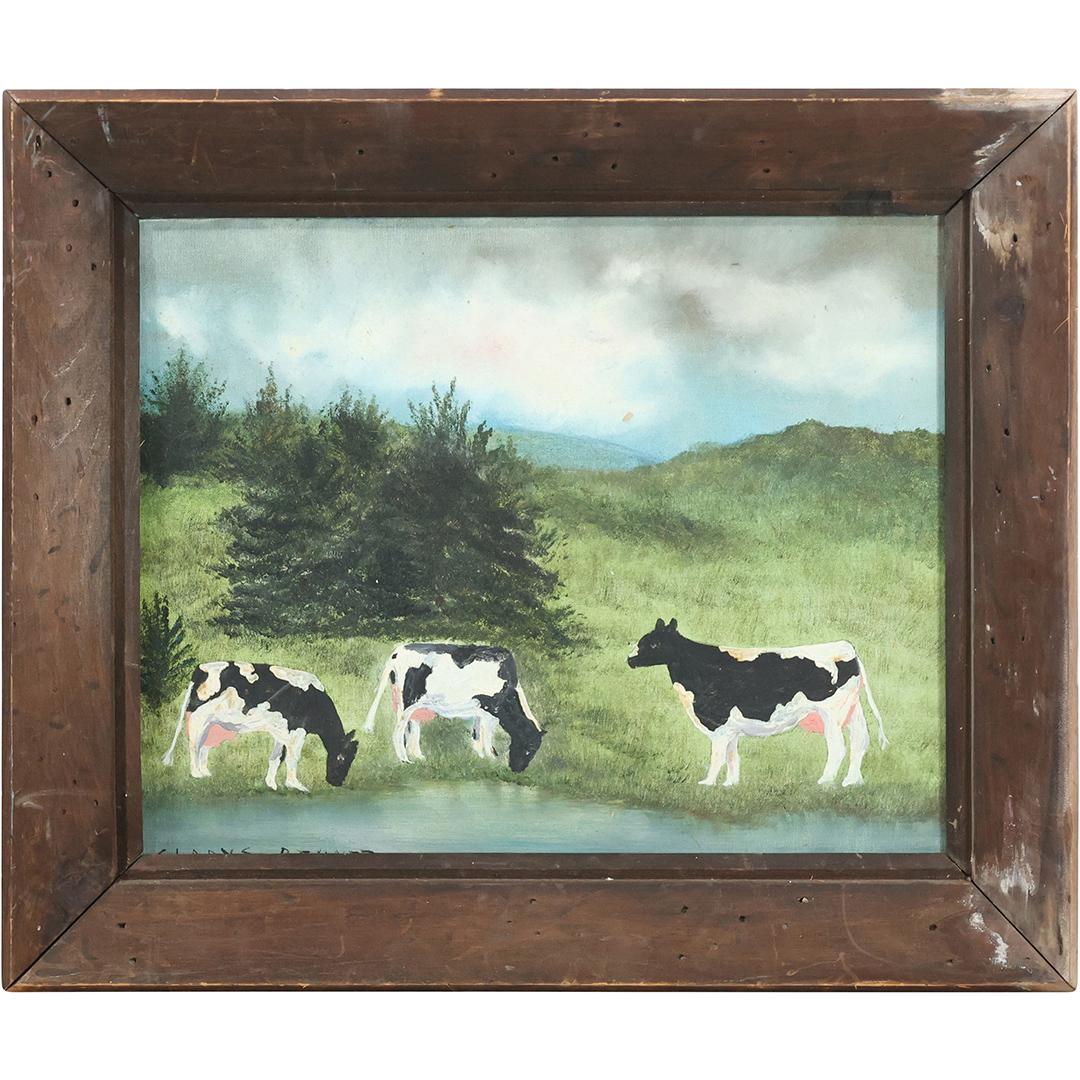 Gladys Bennet, Oil on Board Painting Cows Grazing in Field, Signed, Framed (1 of 12)