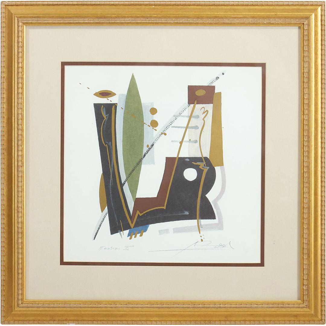 Abstract Lithograph Signed Illegible, Titled Emotion III, Framed (1 of 14)