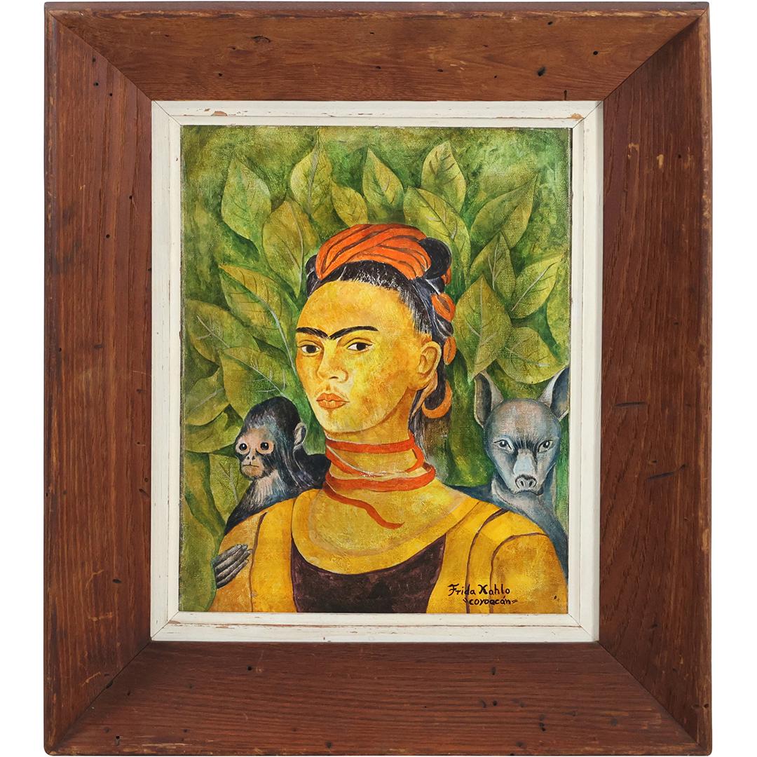 Frida Kahlo "Coyoacan" Oil Painting Portrait Woman, Monkey, Animal (1 of 8)
