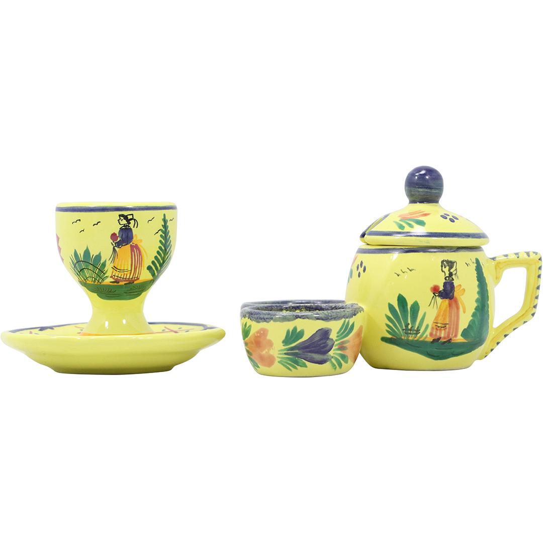 [4] Assorted QUIMPER Yellow Ware Tea Pot, Mugs, Egg Holder (1 of 13)