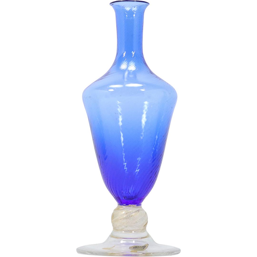 Italian Venetian Blue Glass Vase, Clear with Gold Dust Base: Italian Venetian Blue Glass Vase, Clear with Gold Dust Base. size: 12.25h 4.5w
