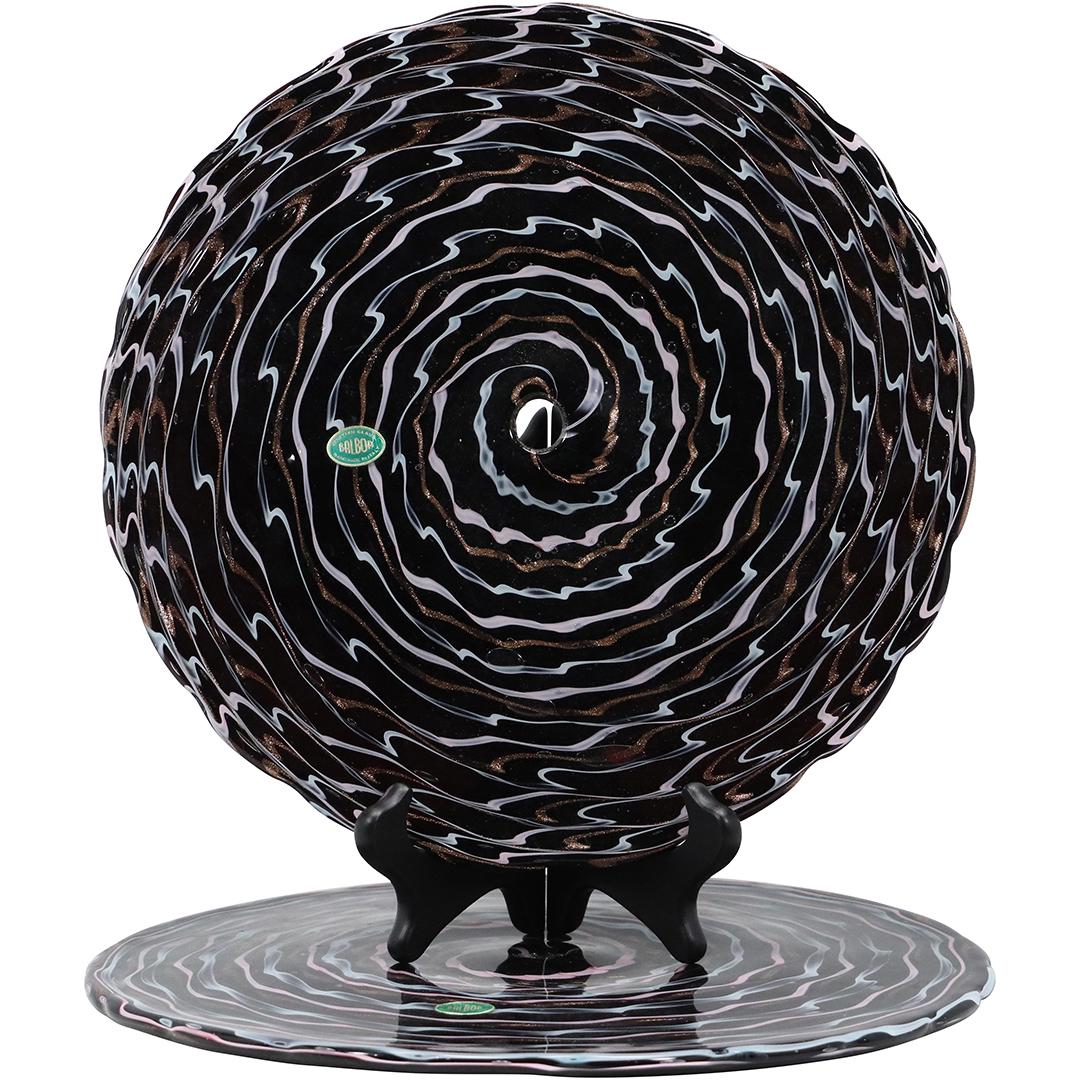 [2] Two BALBOA Italian Venetian Black Glass Round Disc Platters (1 of 12)