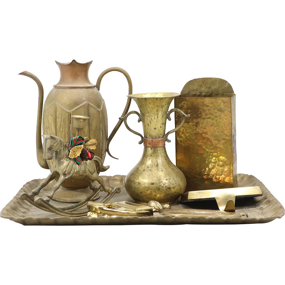 [8] EIGHT Pc. Estate Grouping Assorted BRASS ITEMS & TRAY (1 of 20)