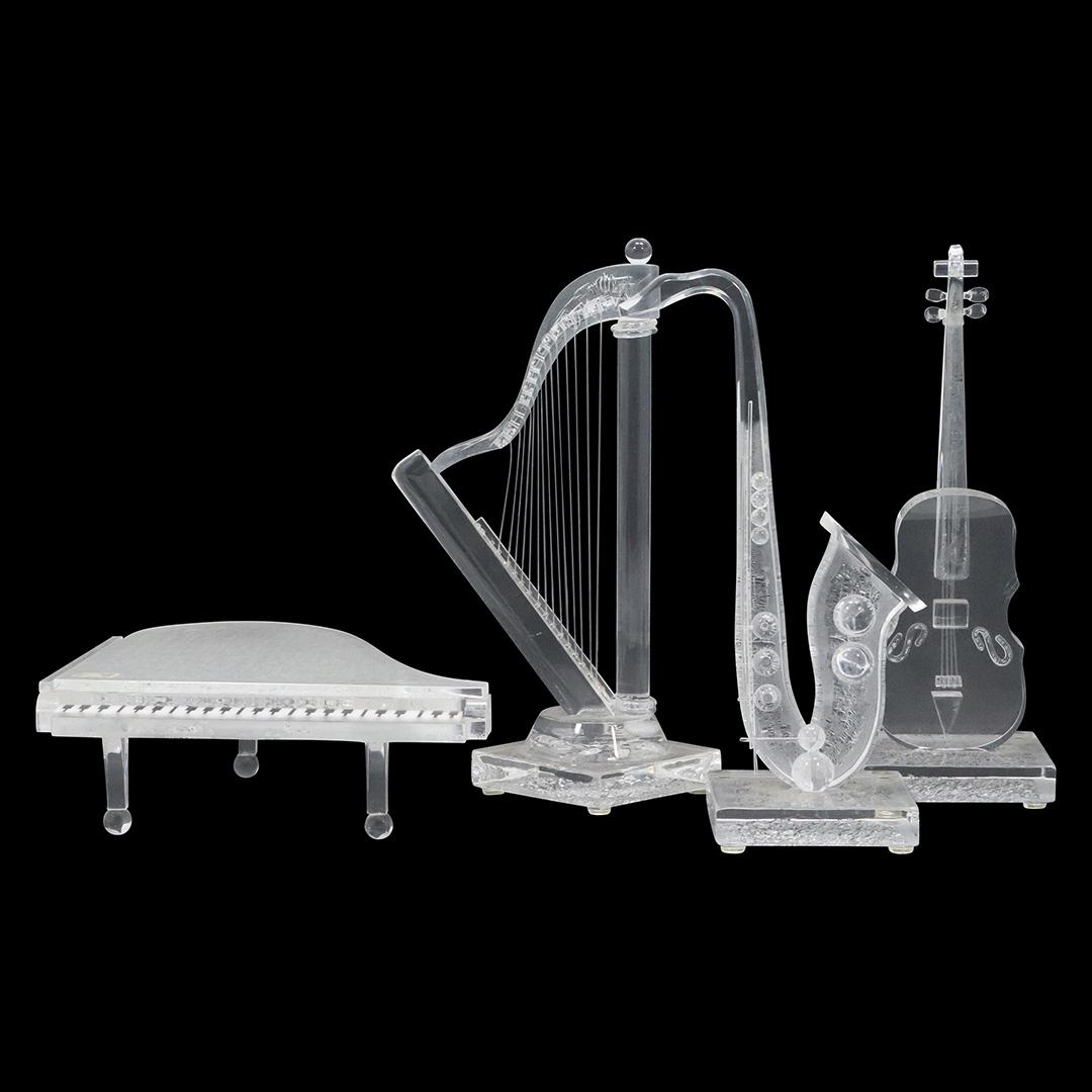 [4] FOUR Assorted LUCITE Instruments: Piano, Harp, Saxophone, Violin (1 of 20)