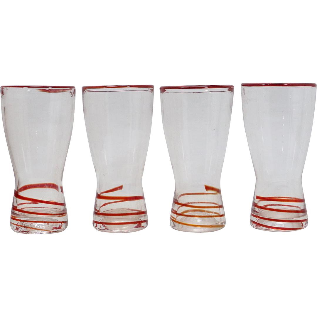 [4] FOUR Tall Drinking Glasses with Red Applied Swirl Threading (1 of 8)