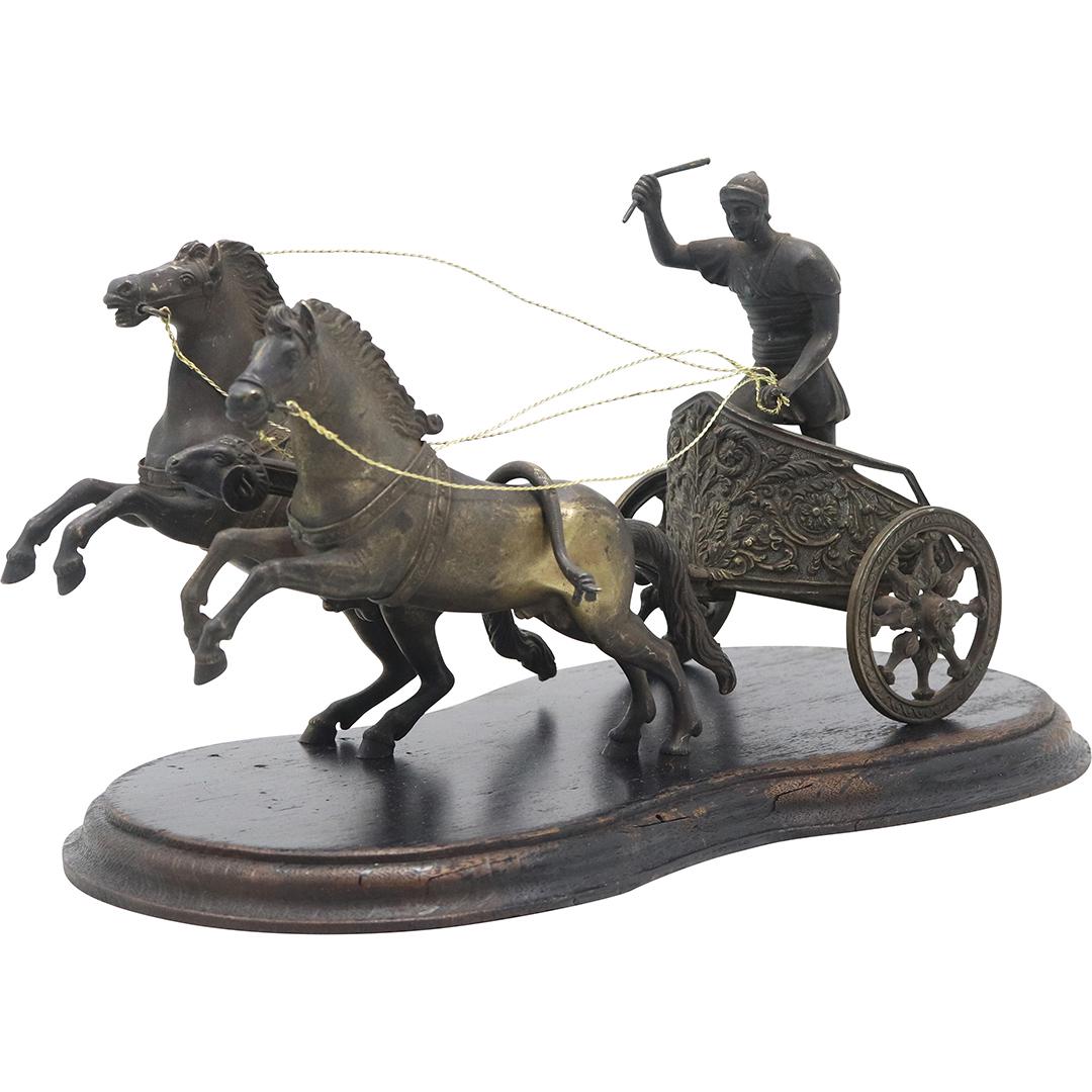 Antique 19th C. RUSSIAN BRONZE Horse Drawn Chariot with Figure (1 of 13)