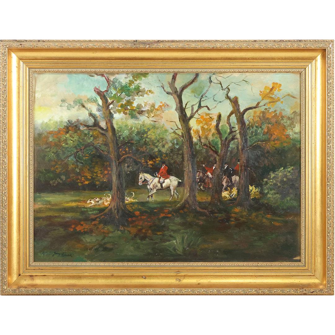 Jerzy Kossak (1886-1955) "Par Force Hunt Scene", Polish, Oil on Board, Attributed. (1 of 11)