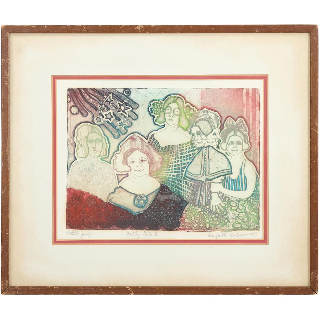 Terry Faith Anderson 1969, Artist Proof Hadley Girls II. Vintage Woodblock Lithograph. Pencil Signed (1 of 13)
