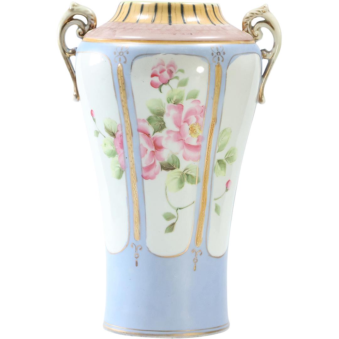 Hand Painted NIPPON Porcelain Handled Vase Pink Flowers (1 of 15)