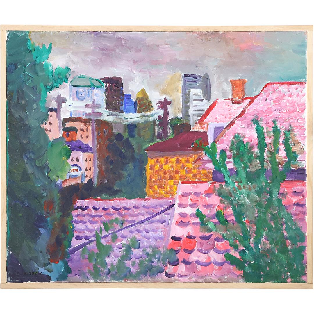 Herman Zuker (1959-) "Sunset in the City" Polish / American Artist, Acrylic on Canvas: Herman Zucker (1959-) "Sunset in the City" Polish / American Artist, Acrylic on Canvas. Circa 1995. size: 20 x 24