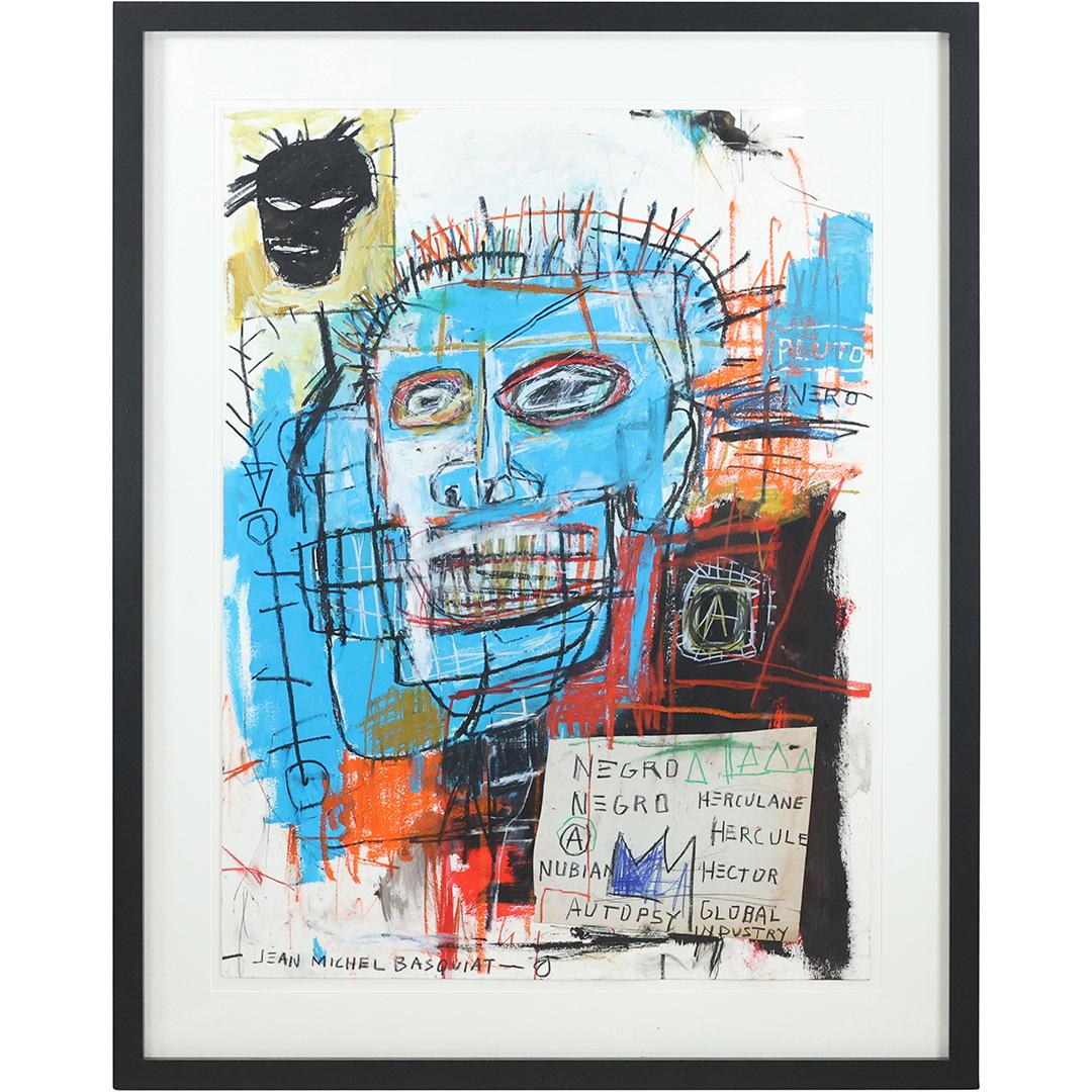 Jean Michel Basquiat (1960-1988) attributed, Mixed Media on Cardboard: Jean Michel Basquiat (1960-1988) attributed, Mixed Media on Cardboard. No documentation provided. size: 31 x 30, 38.75 x 30.5 outside frame