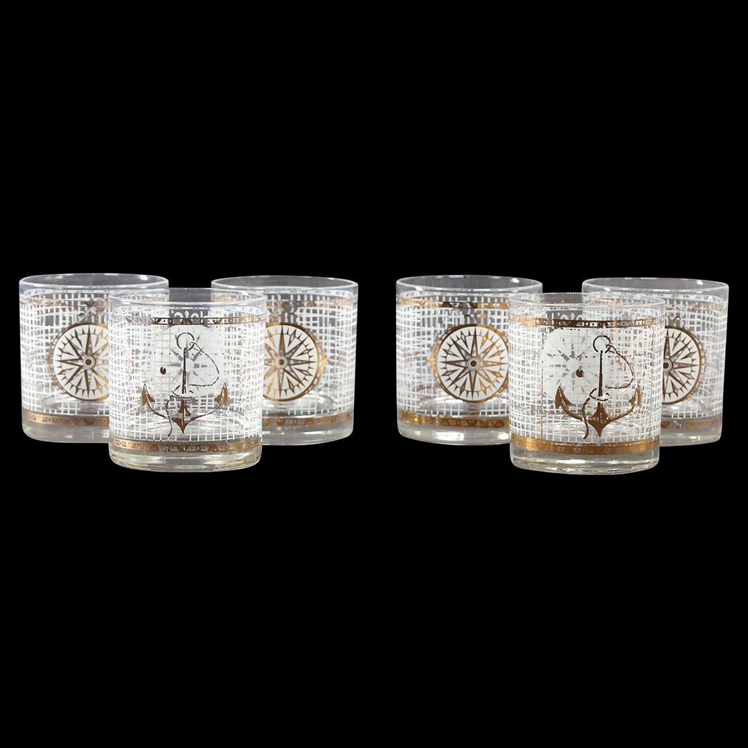 [6] SIX Nautical Anchor and Compass Cocktail Glasses (1 of 6)