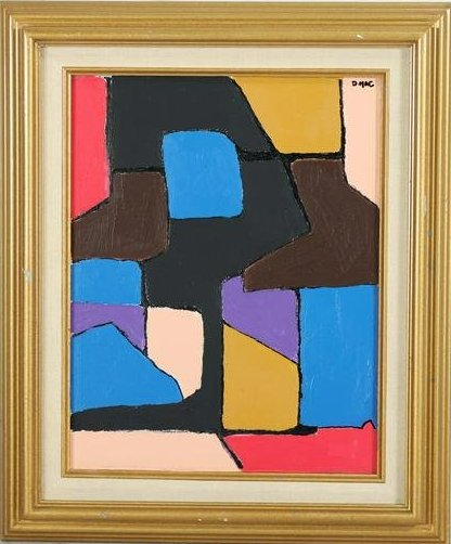 DAVE MAC, 20th C. Philadelphia Artist ABSTRACT COLORFUL SHAPES Oil/b (1 of 10)