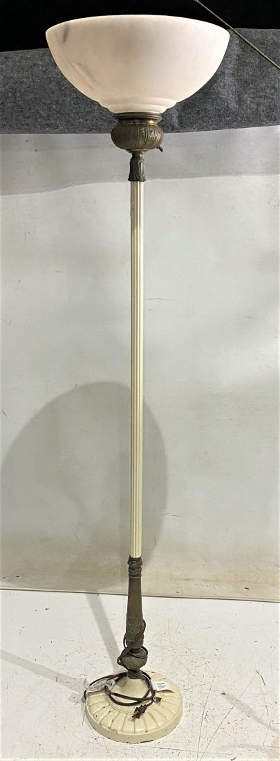 Vintage Pole Lamp Torchiere with Original White Alabaster Shade (1 of 14)