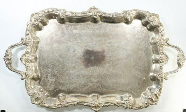 Ornate Silver Plate Serving Tray / Platter with Handles (1 of 9)