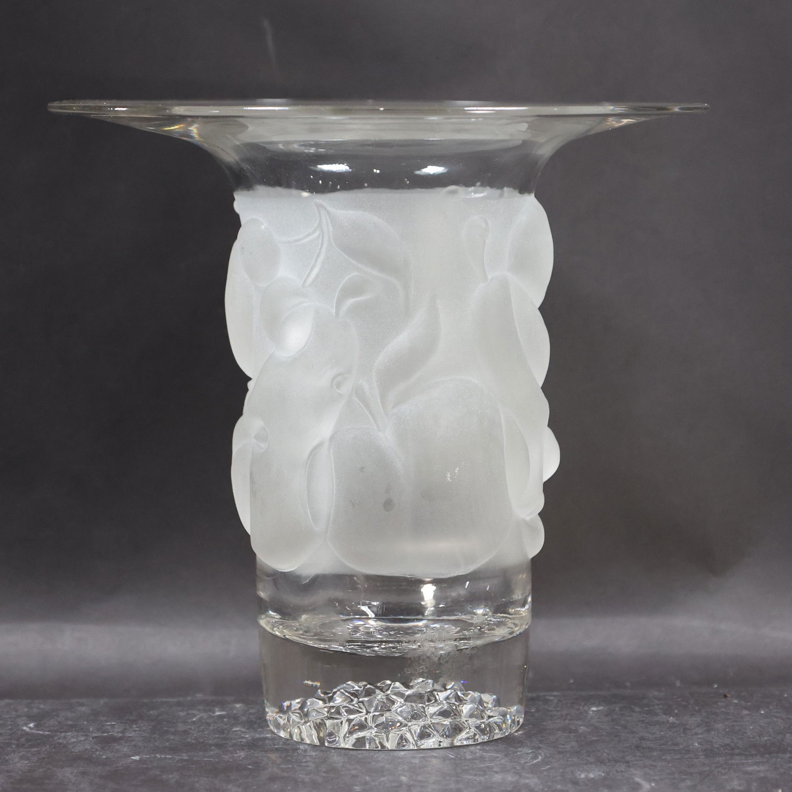 Unique Glass Vase Clear with Satin Center Embossed "Cherries" (1 of 6)