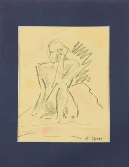 A LHOTE, Charcoal Graphite Drawing Cubism Seated Figure - Matted, no frame (1 of 11)