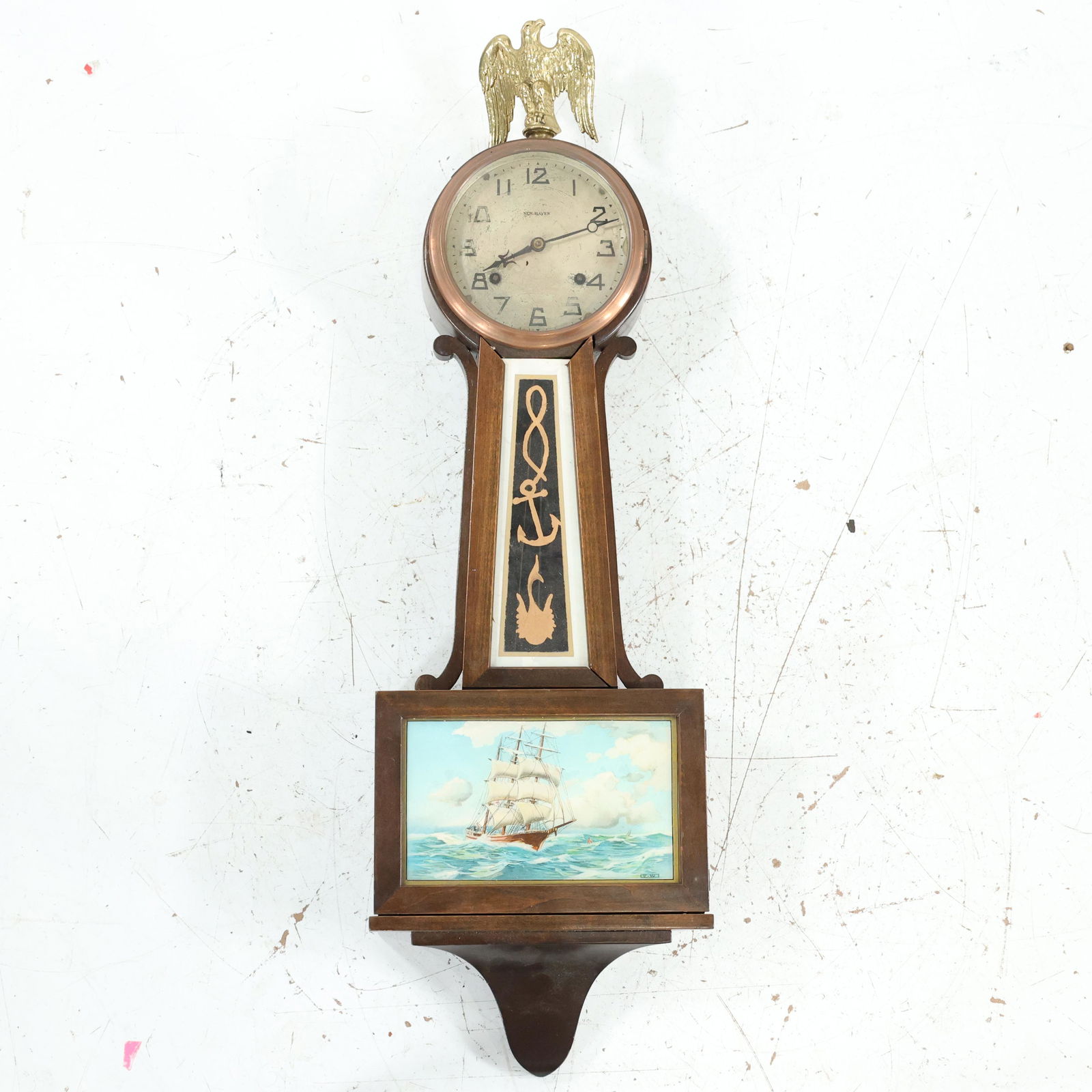 Vintage NEW HAVEN Banjo Wall Clock Nautical Ship, Eagle Top Finial, Original Pendulum (1 of 19)
