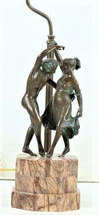 French BRONZE Dancing Man and Woman Sculpture on Marble Table Lamp (1 of 14)