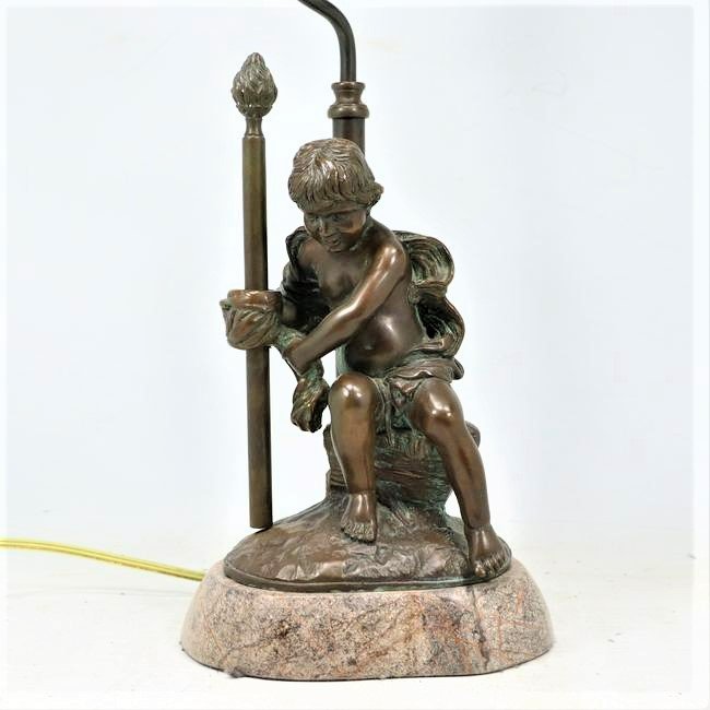 French BRONZE Seated Young Man Sculpture on Marble Table Lamp (1 of 17)