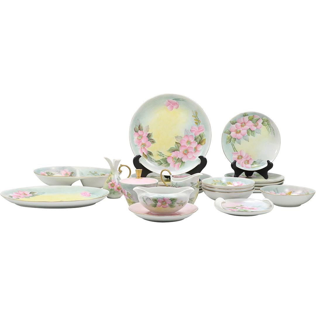 [21] TWENTY ONE PCS. Hand Painted Flowers Porcelain Dinner Set, Signed M KANE (1 of 20)