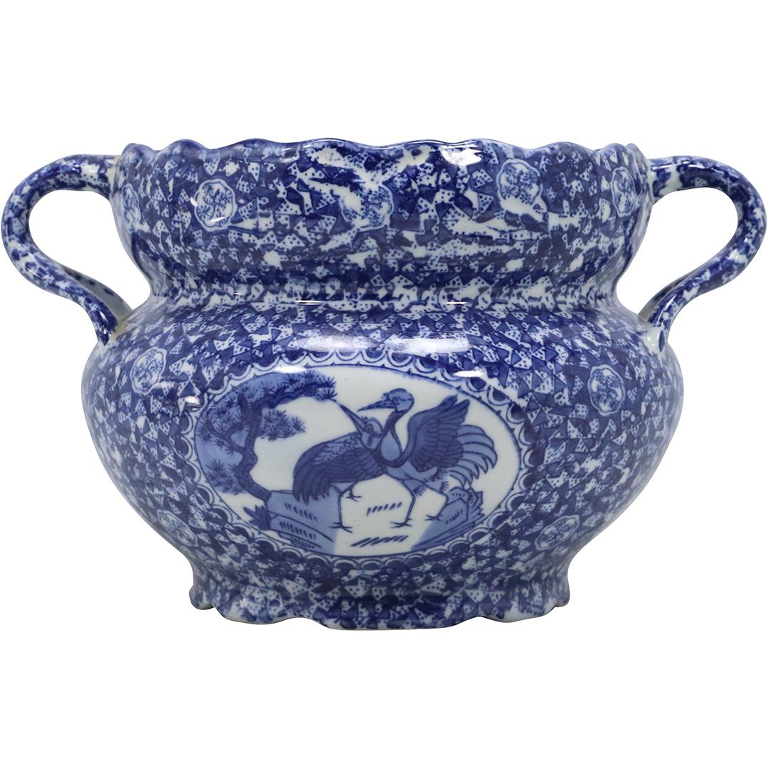 Blue and White Porcelain Handled Pot with Heron Birds (1 of 9)