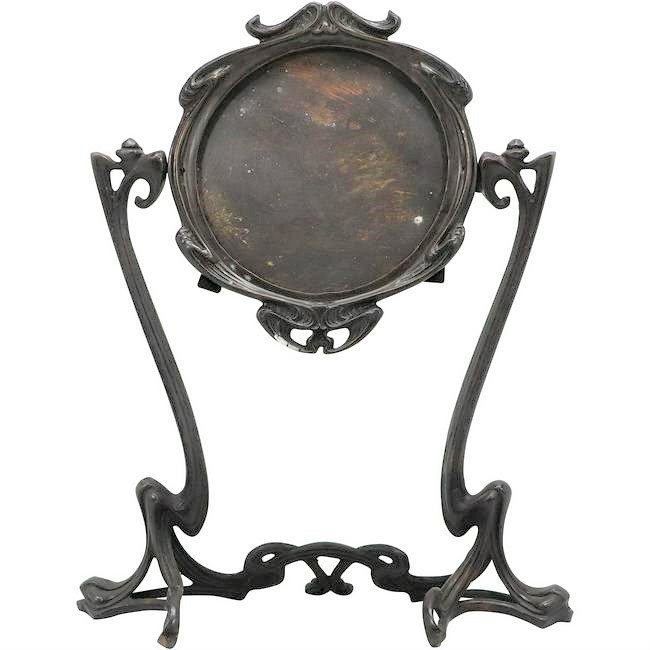 Cast Bronze Art Nouveau Swivel Dresser Top Make-Up Mirror - Needs the Glass Mirror (1 of 11)