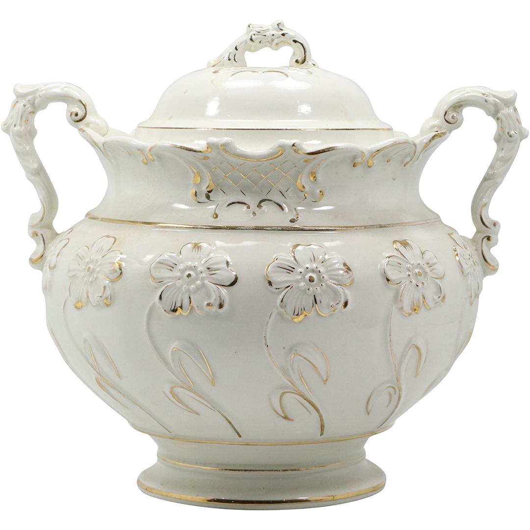 Haynes, White Ironstone Chamber Pot with Cover - Gold Accents (1 of 14)