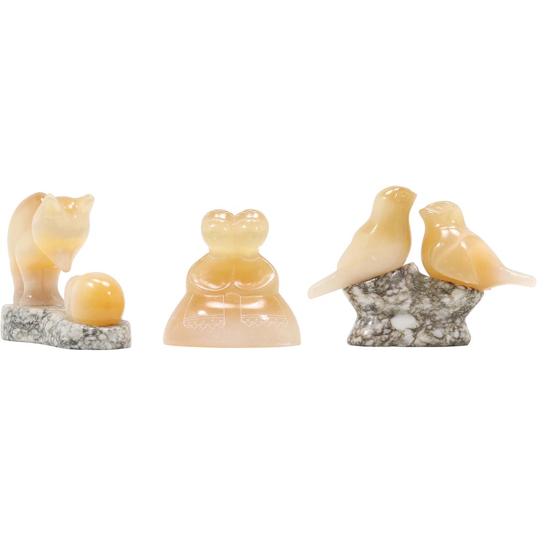 [3] Assorted Carved Onyx Figure Statues: Love Birds, Fox, Dutch Twins (1 of 13)