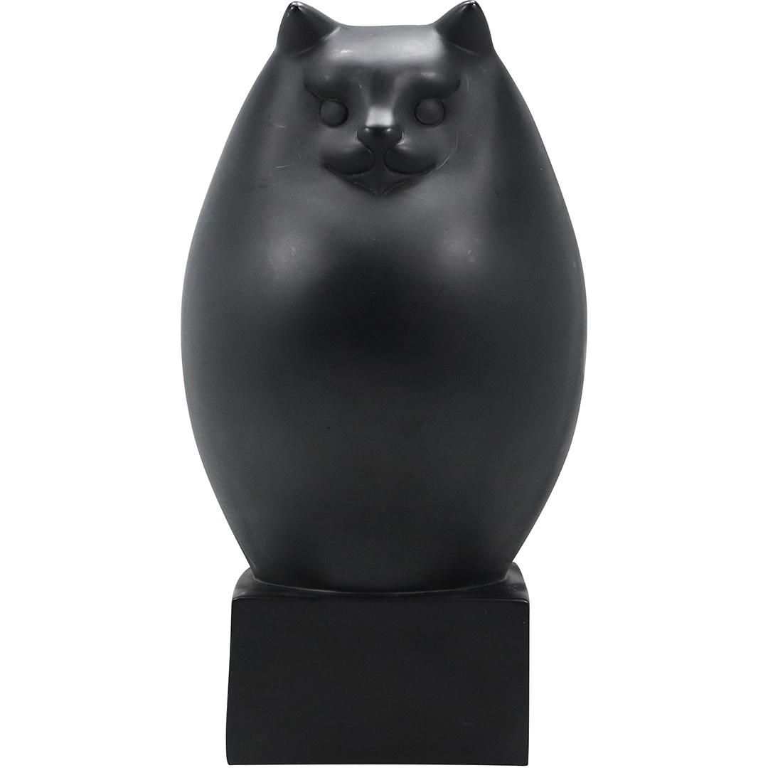 R. H. Recchia 1931 M.F.A. Black Fat Persian Cat Statue on Base - Signed (1 of 8)