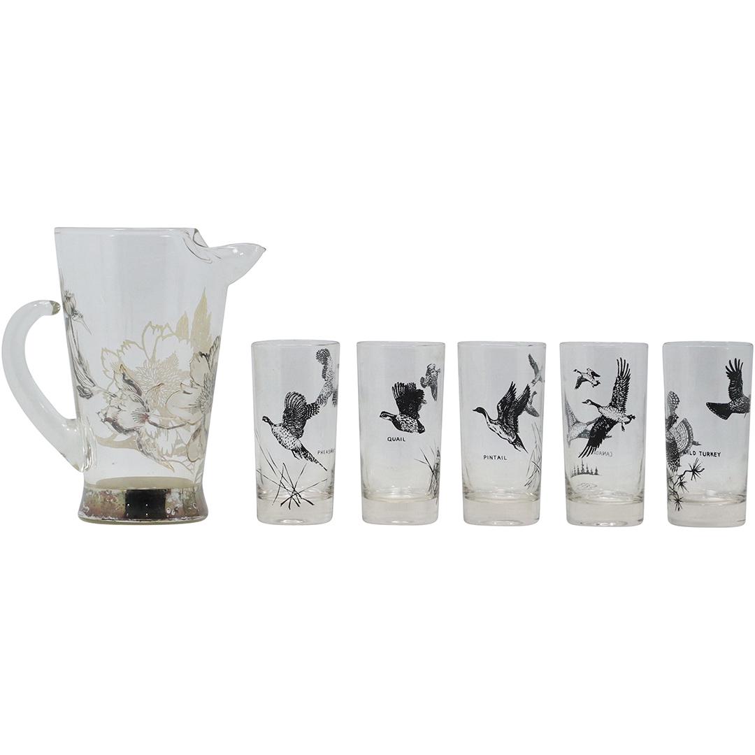 Silver Overlay Lemonade Pitcher & 5 Birds in Flight Drinking Glasses (1 of 17)