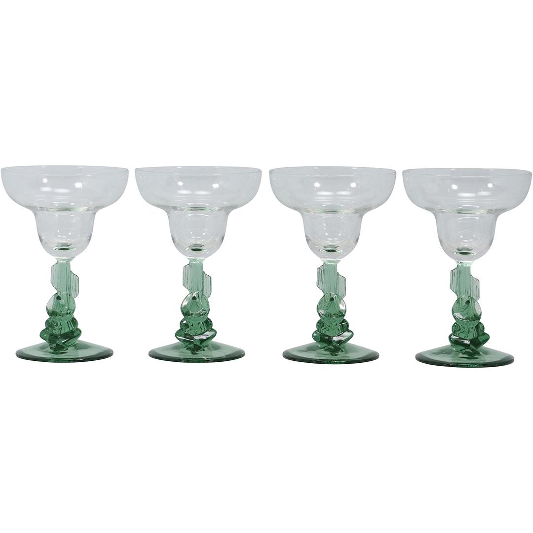 [4] FOUR Southwestern "Siesta" Figure Green Base Shrimp Cocktail Glasses: [4] FOUR Southwestern "Siesta" Figure Green Base Shrimp Cocktail Glasses. size: 7h 4.75w