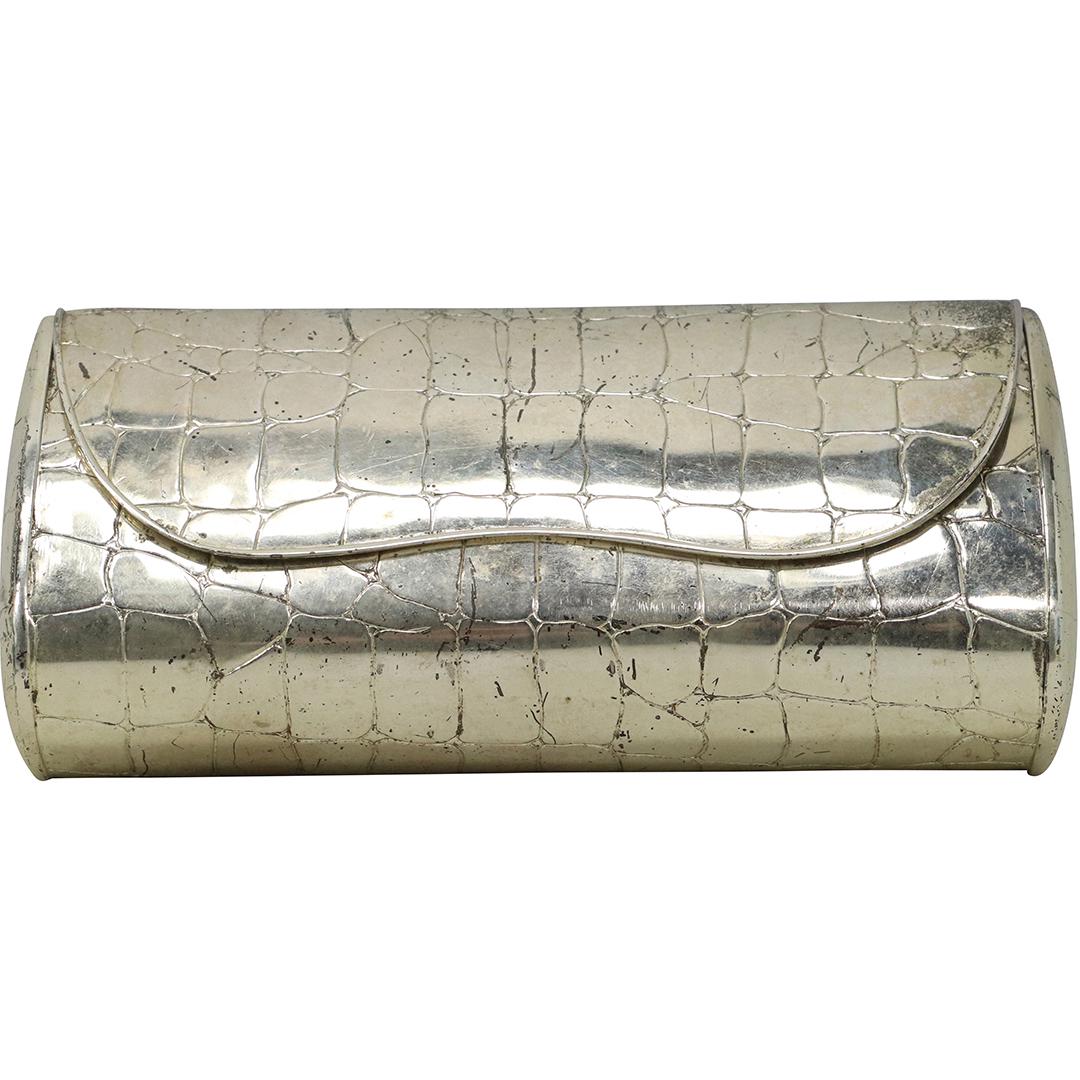 SAKS FIFTH AVE Italy - Vintage Silver Tone Leather Clutch Purse (1 of 11)