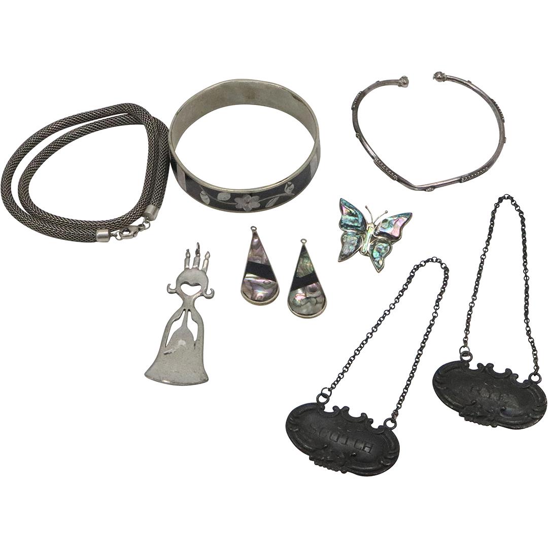 [8] Assorted STERLING SILVER Estate Grouping Bracelets Earrings Butterfly Pin, others (1 of 13)