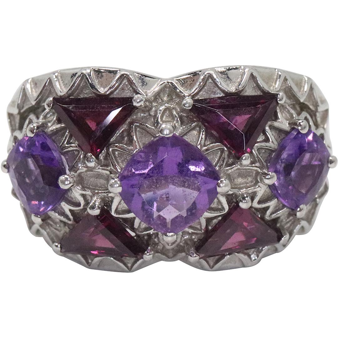 Stunning .925 STERLING SILVER RING Purple Amethyst & Garnets, Ring Size 9 (1 of 6)