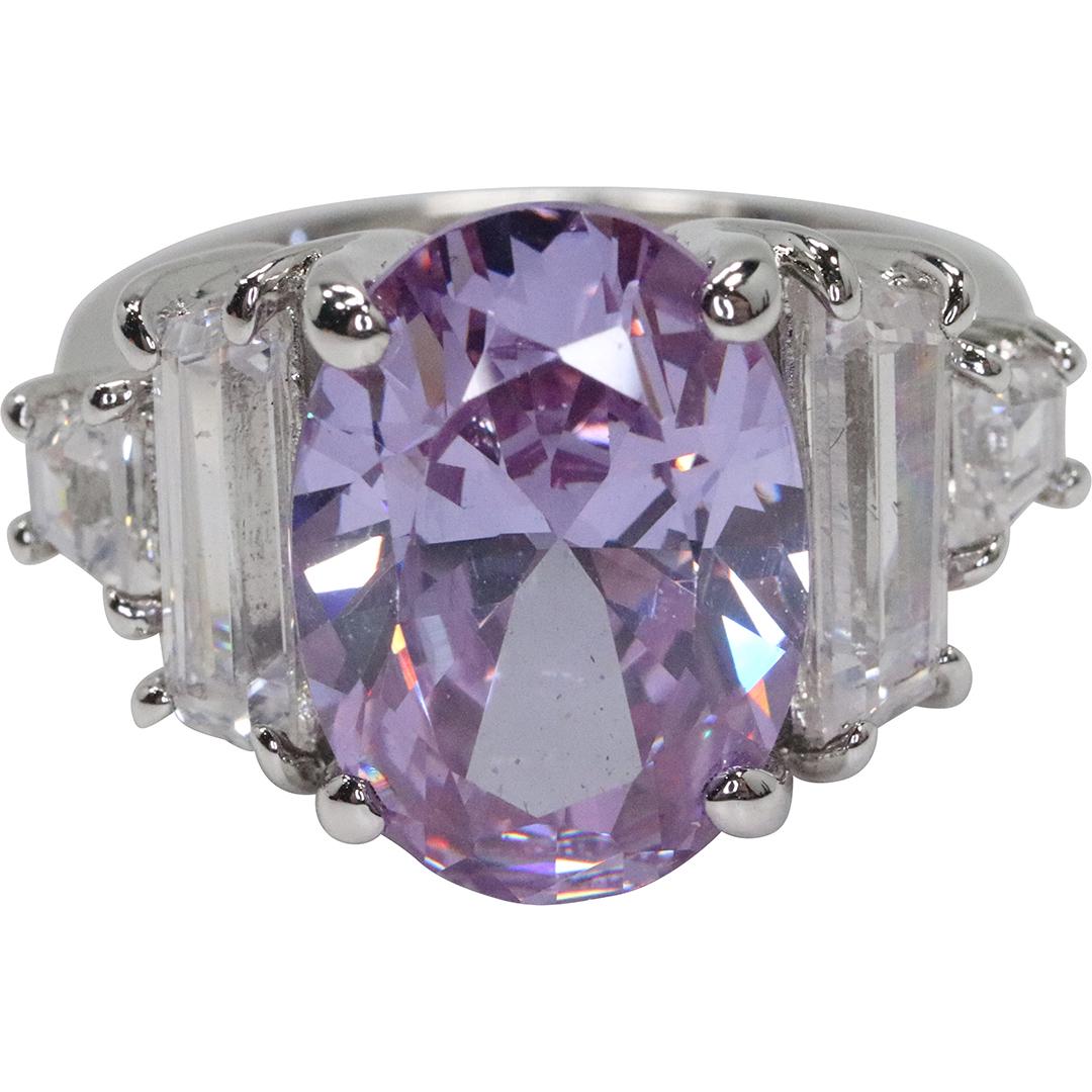 Exquisite .925 STERLING SILVER RING Synthetic Purple Topaz & CZ, Ring Size 8 (1 of 7)