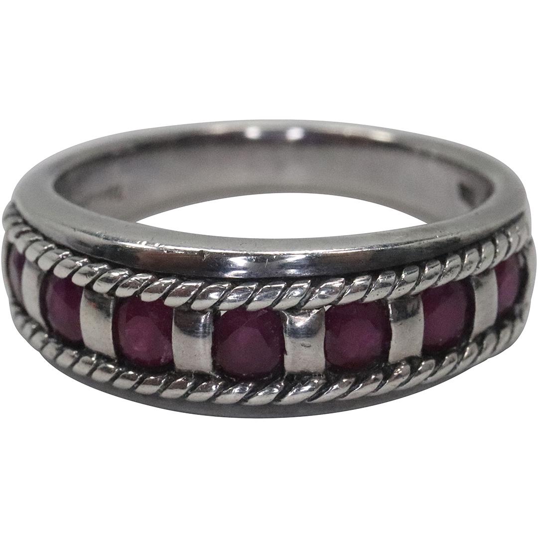 .925 STERLING SILVER RING Genuine Rubies , Ring Size 7.5, size 3/4 in. x 1/4 in. (1 of 5)