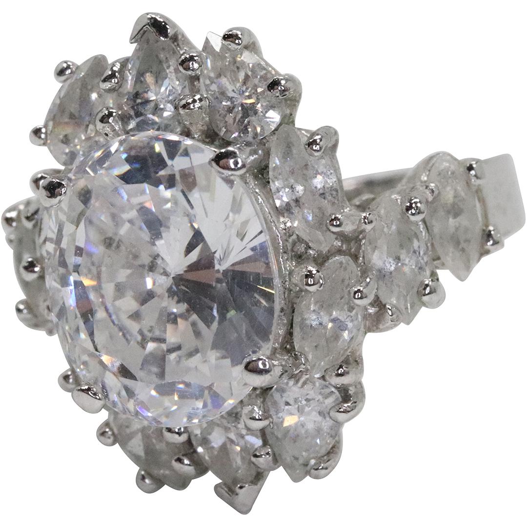 .925 STERLING SILVER & CZ COCKTAIL RING Size 6; 3/4 in. x 3/4 in. (1 of 5)