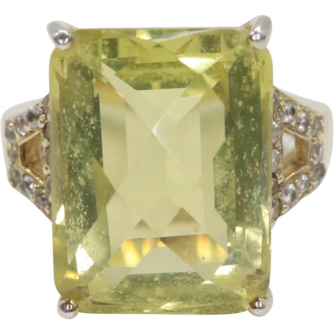 .925 Vermeil STERLING SILVER Large Citrine, Clear Spinels Ring Size 6: .925 Vermeil STERLING SILVER Large Citrine, Clear Spinels Ring Size 6. size: 3/4 in. x 5/8 in.