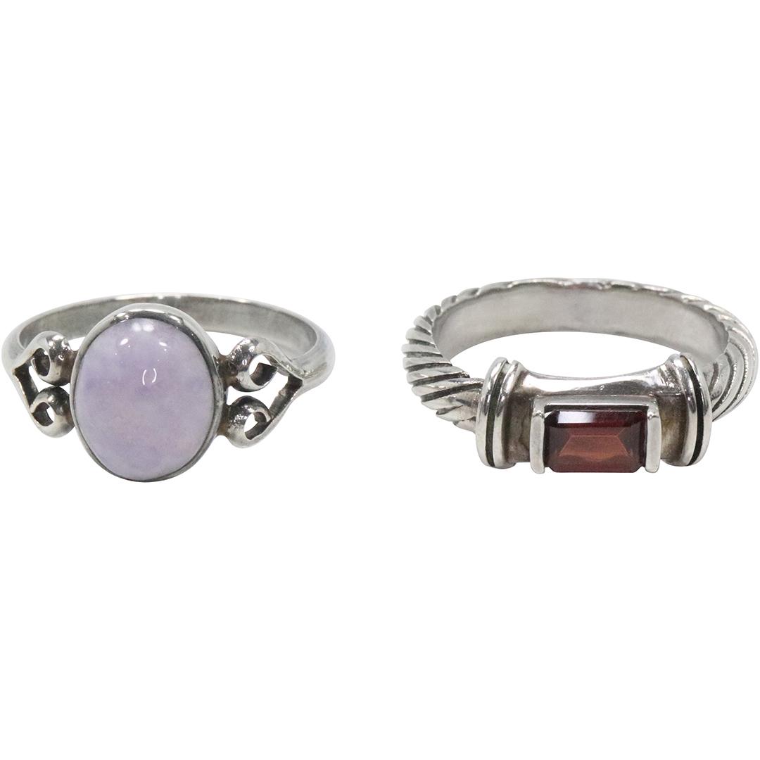 .925 STERLING SILVER Genuine Garnet Ring & .925 Sterling Silver Amethyst Ring (1 of 8)
