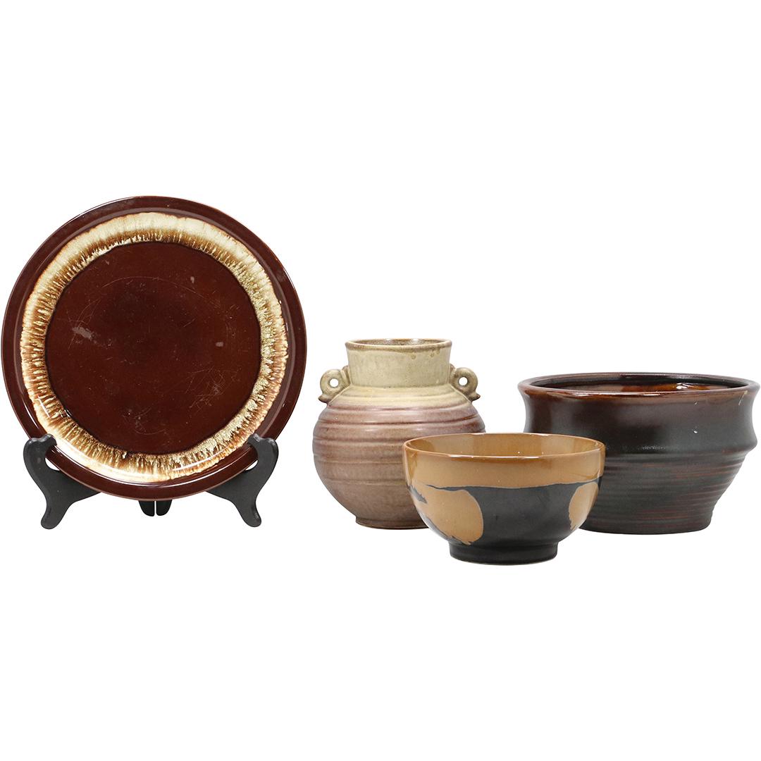 [4] FOUR Assorted Pieces of Studio Art Pottery - Brown Glazed (1 of 20)