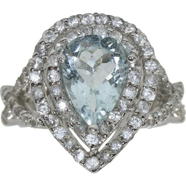 .925 STERLING SILVER Aquamarine with Clear Spinels Ring Size 8.25 ; 7/8 in. x 3/4 in.: .925 STERLING SILVER Aquamarine with Clear Spinels Ring Size 8.25 ; 7/8 in. x 3/4 in.
