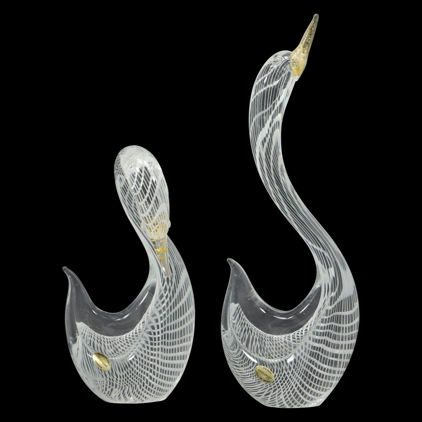 [2] Two Murano Venetian Art Glass SWAN Figure Sculptures Internal White Lattice (1 of 11)