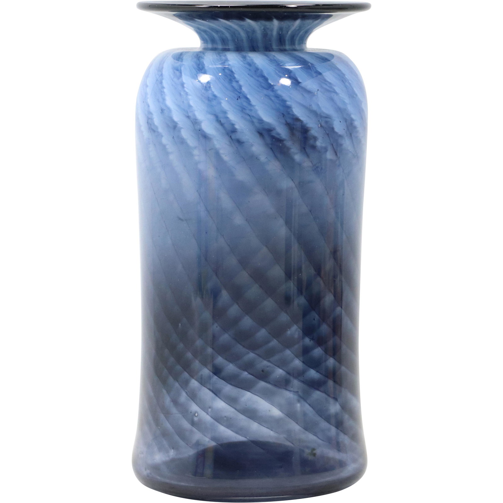 Signed "APG" Blue Studio Art Glass Vase Rippled Feathers Pattern in Swirl (1 of 10)