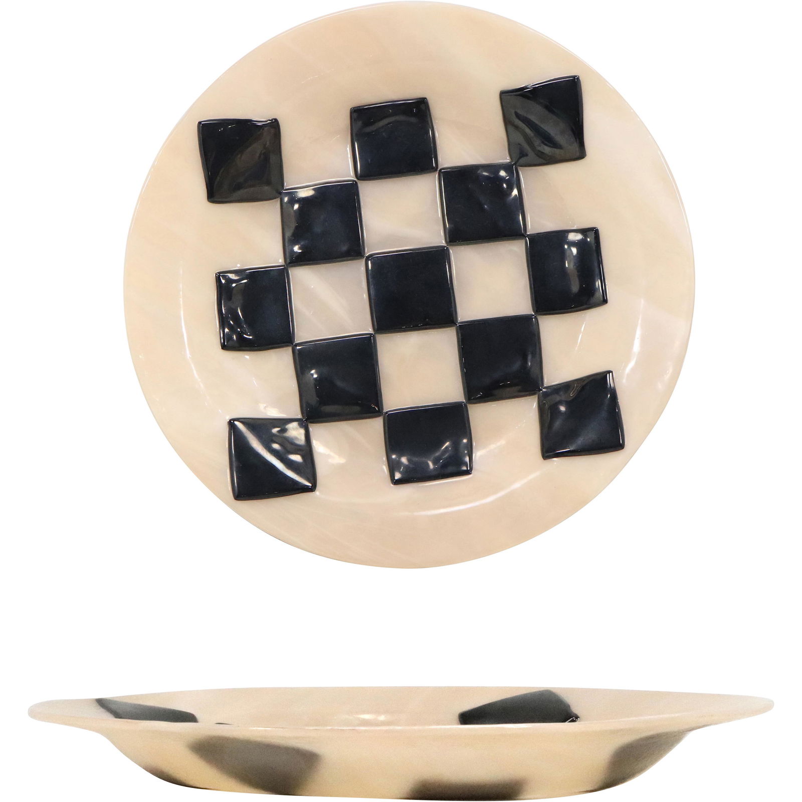 Signed DWW 1990 Art Glass Checkerboard Serving Plate (1 of 8)