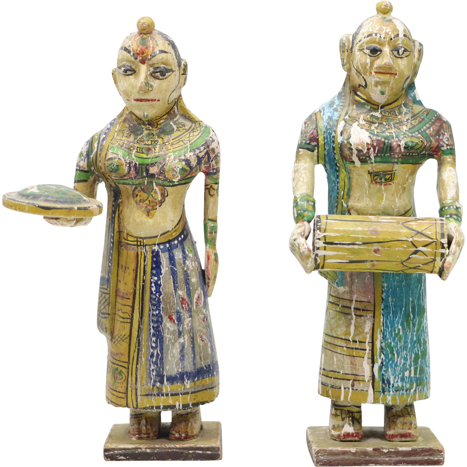 [2] Early Wooden Nubian Figures Man & Woman Old Patina Paint Finish (1 of 15)