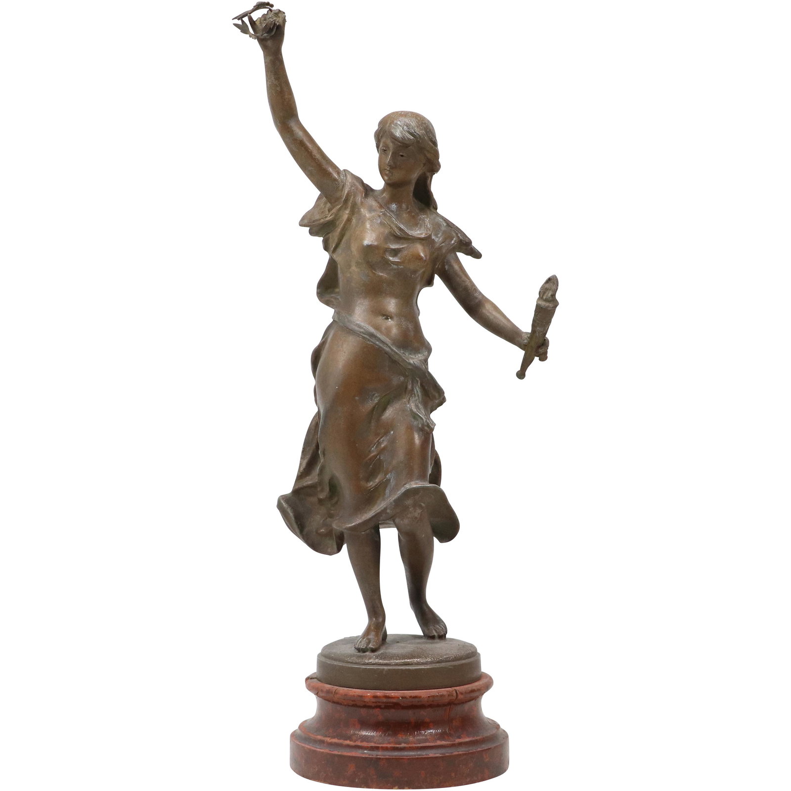 Antique Cast Metal Spelter Art Nouveau Woman Holding Torch Figure Statue 17 inches Height (1 of 14)