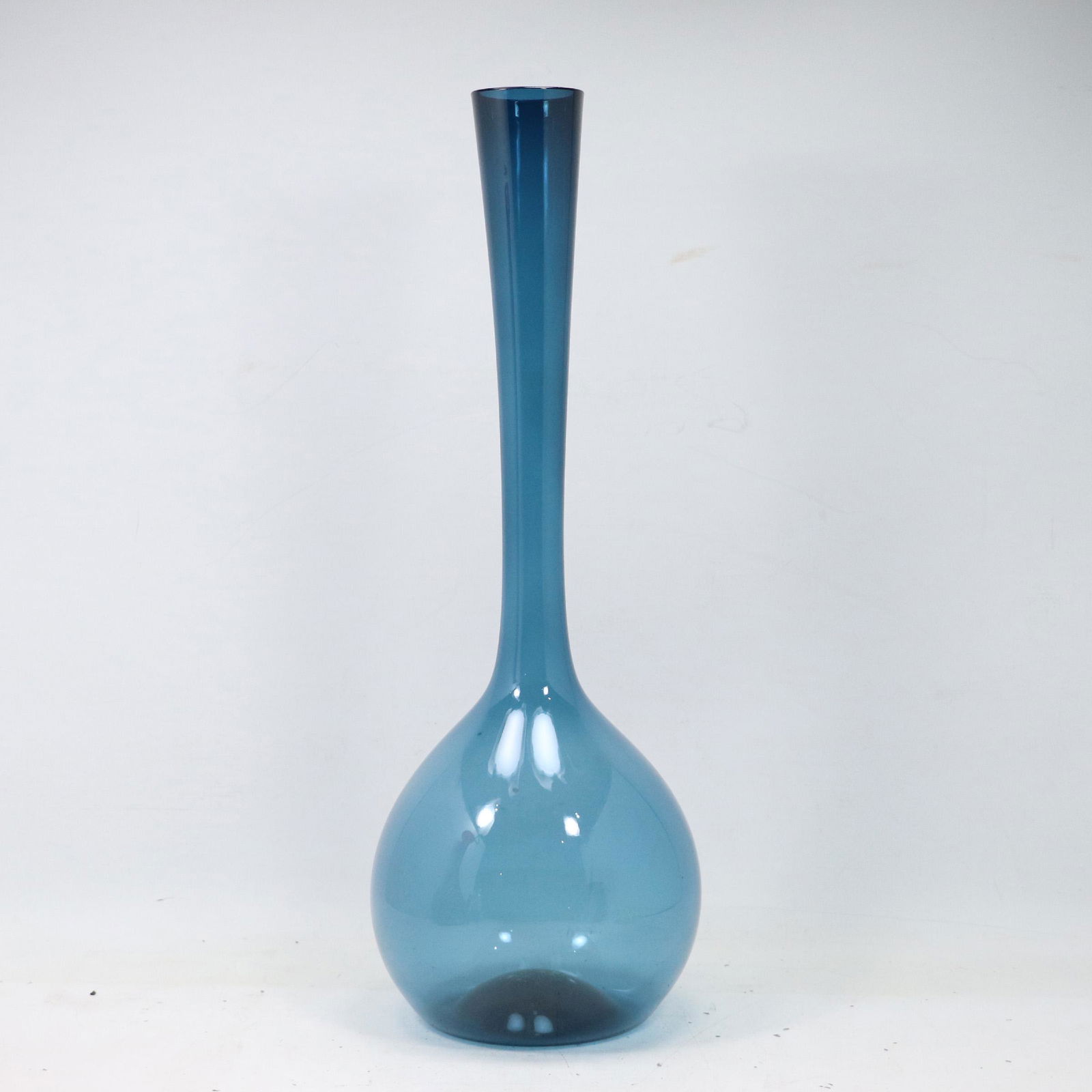 19.75 inch Tall Teal Blue Glass Bottle Neck Vase Mid-Century Modern (1 of 8)